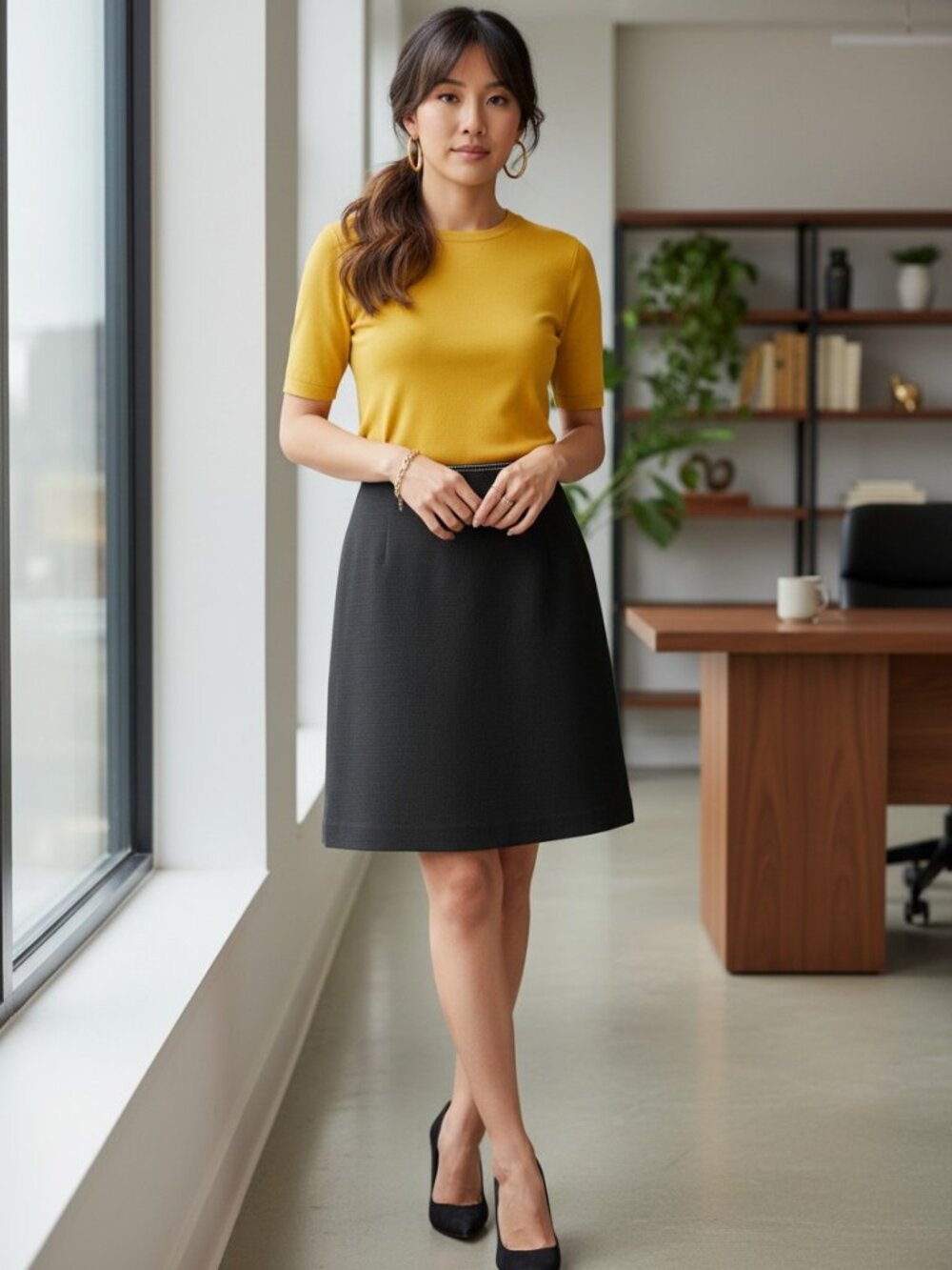 Ann Taylor Pencil Skirt Womens 10 Black Wool‎ Blend Textured Knee Length